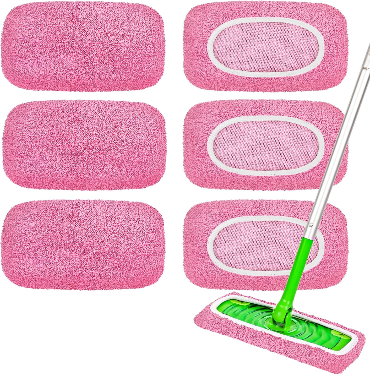 6 Reusable Microfiber Mop Pads 10–12 Inch Wet Dry Washable Refills