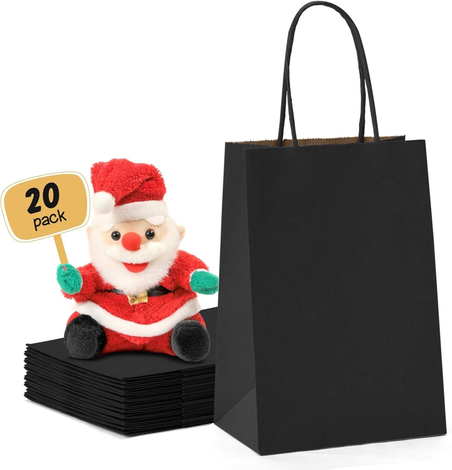 20 Pack 5.25×3.75×8 Small Black Bags, Kraft Paper Shopping Bag with Handles for