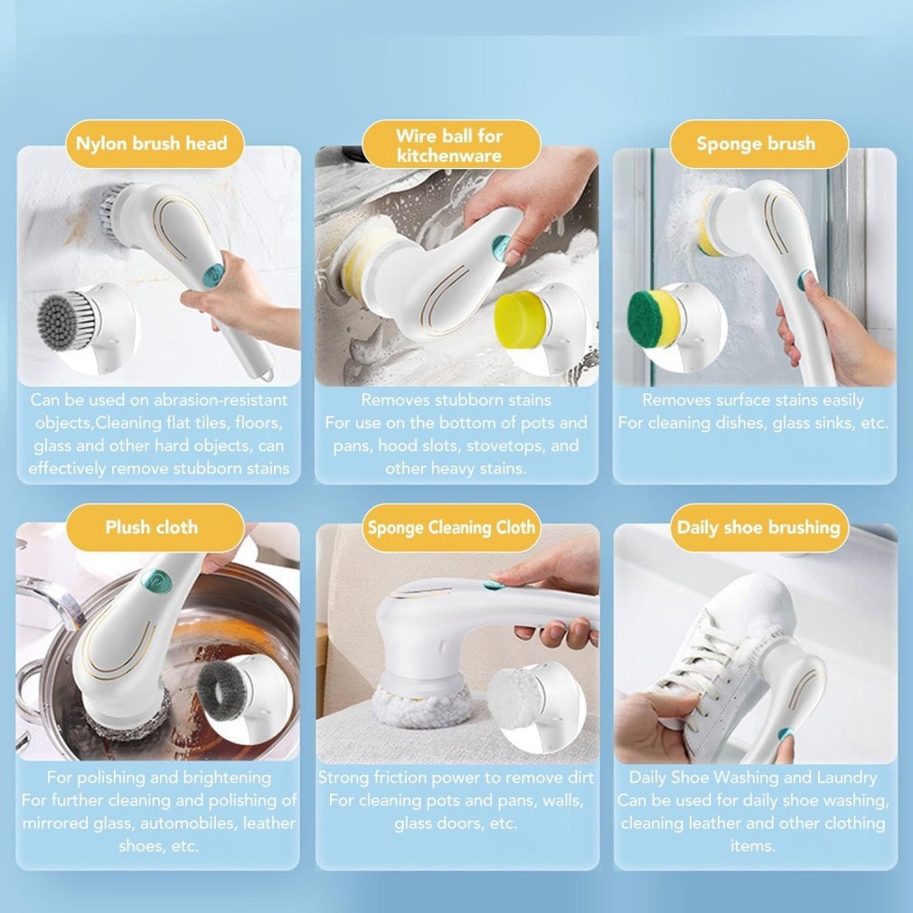 5IN1 Electric Spin Scrubber Cordless Power Cleaning Brush Rechargeable Cleaner-=