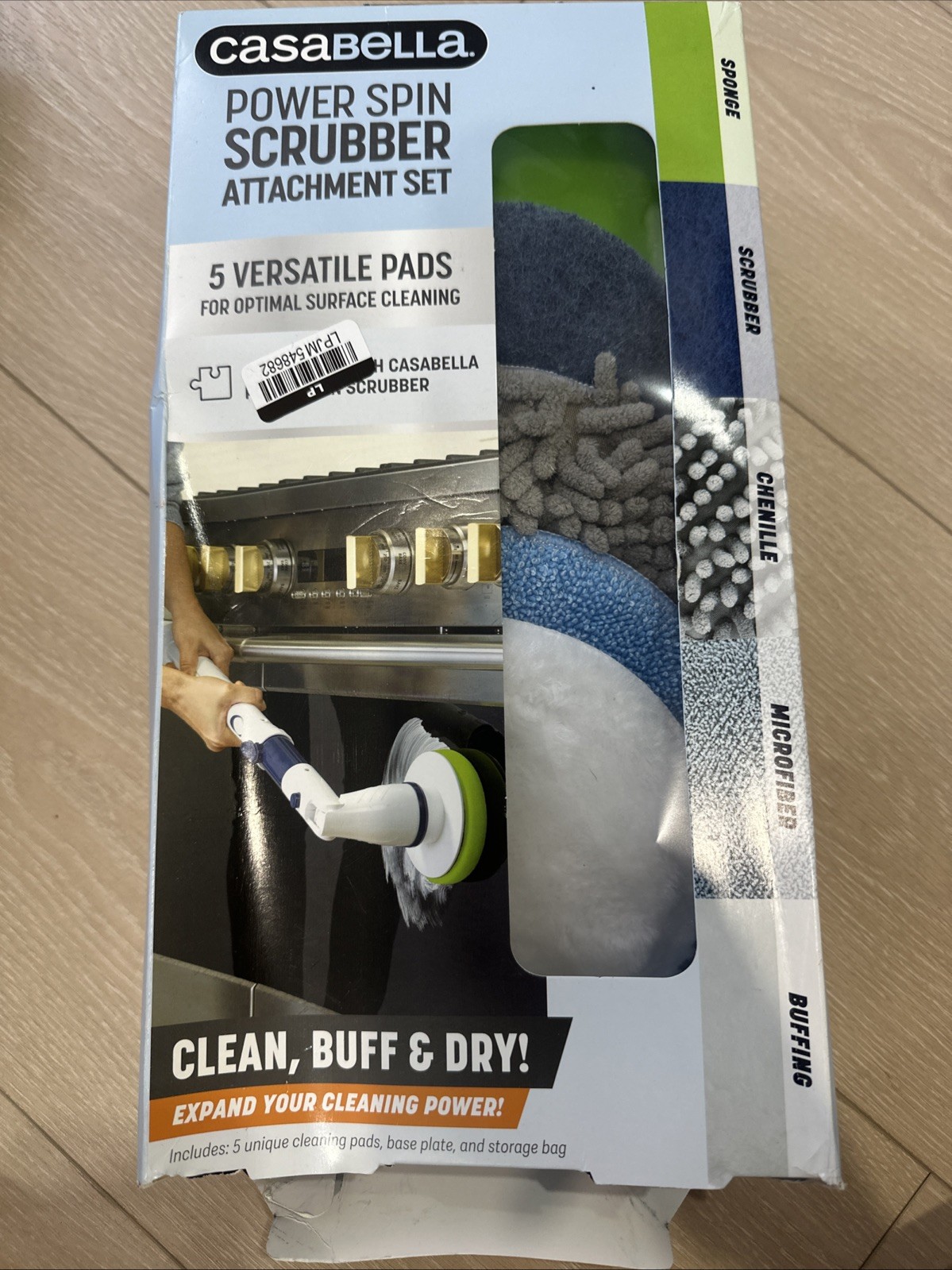 Casabella Power Spin Scrubber Attachment Set – 5 Versatile Pads & Storage Bag