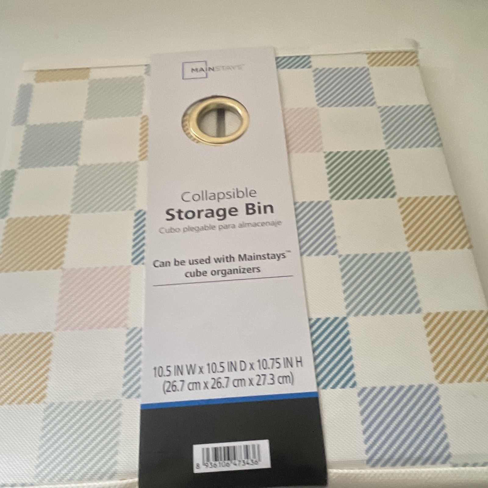 Mainstays Collapsible Storage Bin Square Check 10.5×10.5×10.75 Polyester 3-pack