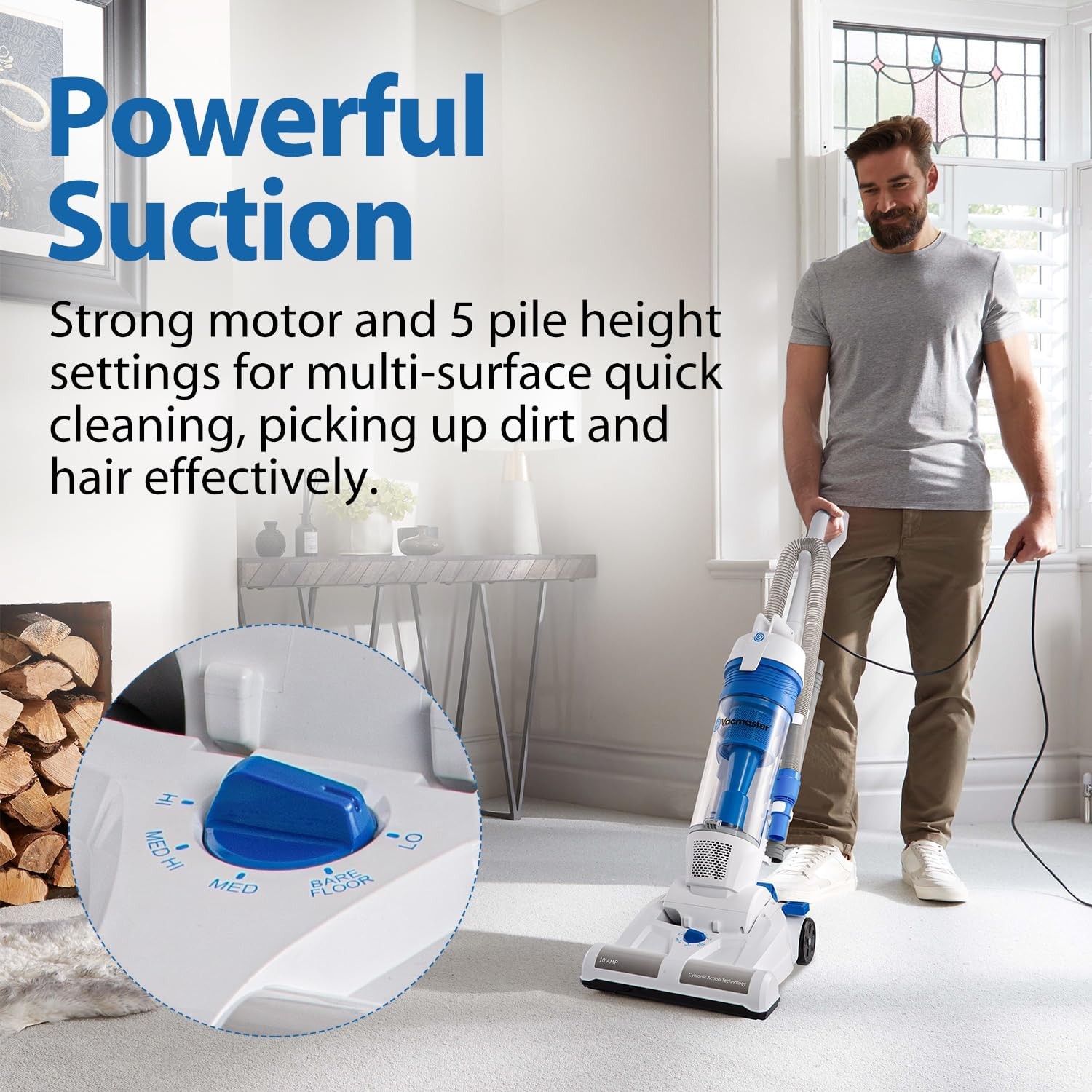 Vacmaster Bagless Upright Vacuum Cleaner 19kPa – 20ft Cord, 13” Path for Carpet