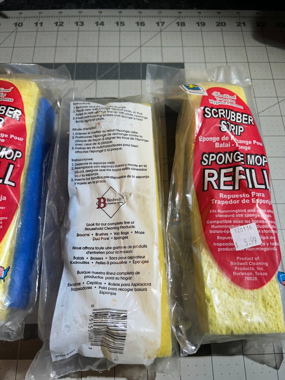 VINTAGE 4-PACK LOT BIRDWELL 381-24 CELLULOSE REPLACEMENT SPONGE MOP HEAD 9.25″
