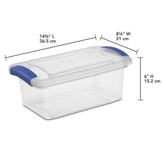 (3 pack) Sterilite 7 Quart Latch Box, Clear Plastic Storage Bin with Lid, Blue