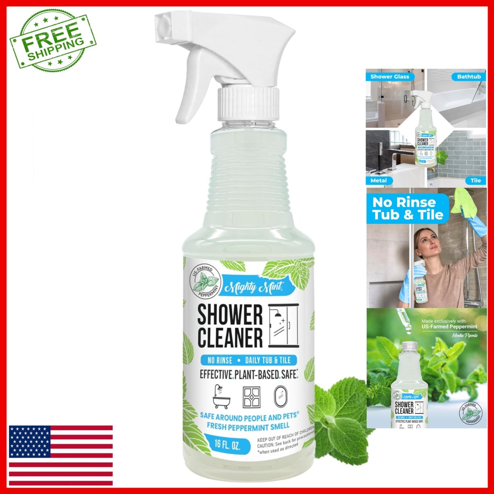 Mighty Mint Daily Shower Cleaner Spray – No Rinse, Plant Based 16 oz