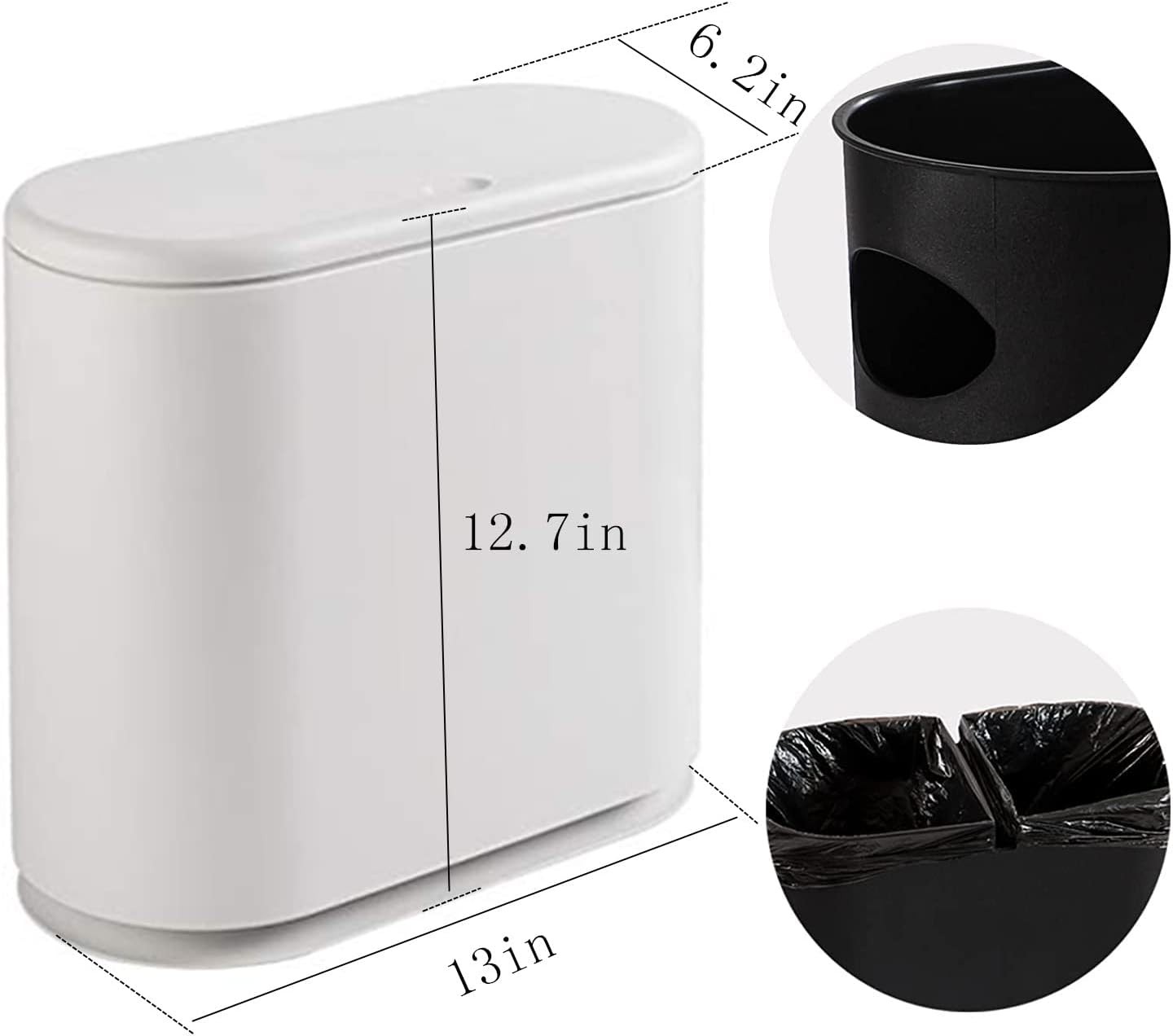 Slim Plastic Bathroom Trash Can With Lid,12L / 2.7 Gallon Pet & Dog Proof