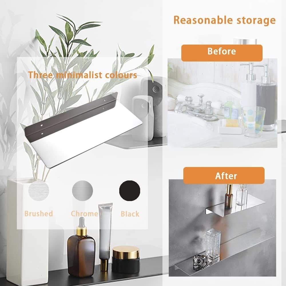 16 Inch Stainless Steel Floating Shelf Wall Mounted No Drill Bathroom Decor