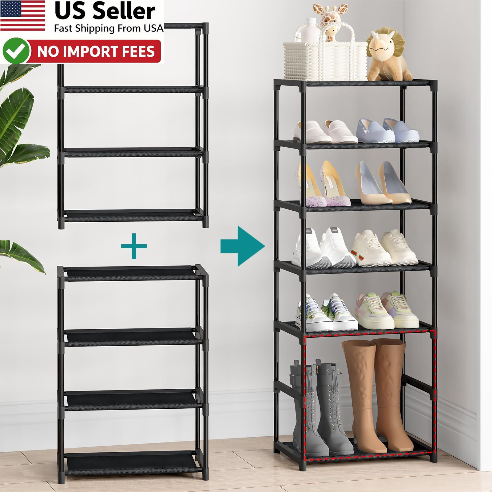 Autonomier 4 Tier Extra Small Shoe Rack 16.3 Wide Narrow Stackable Stand FROM US