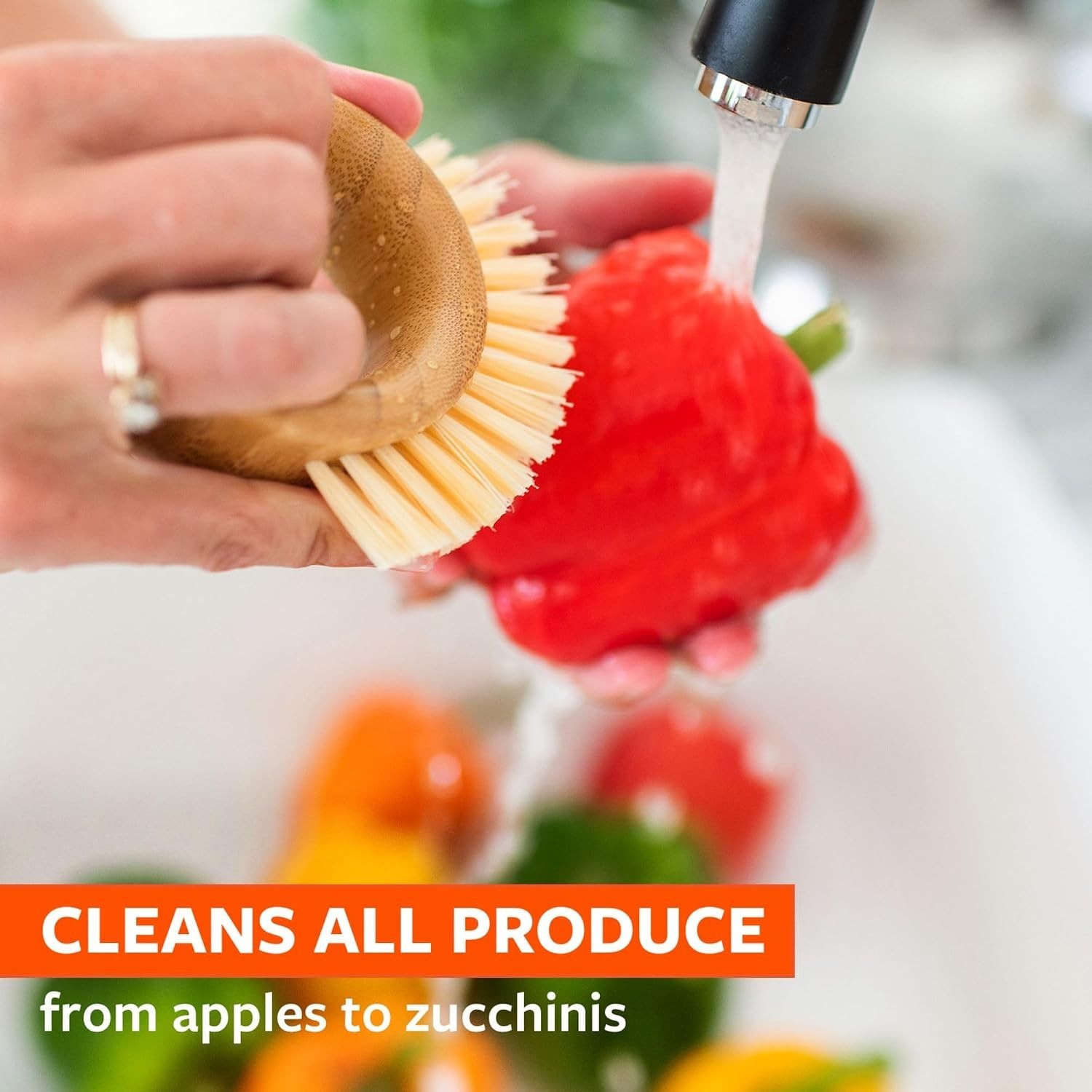 Vegetable Fruit Scrub Brush Eco Friendly Bamboo Produce Cleaner 1pc