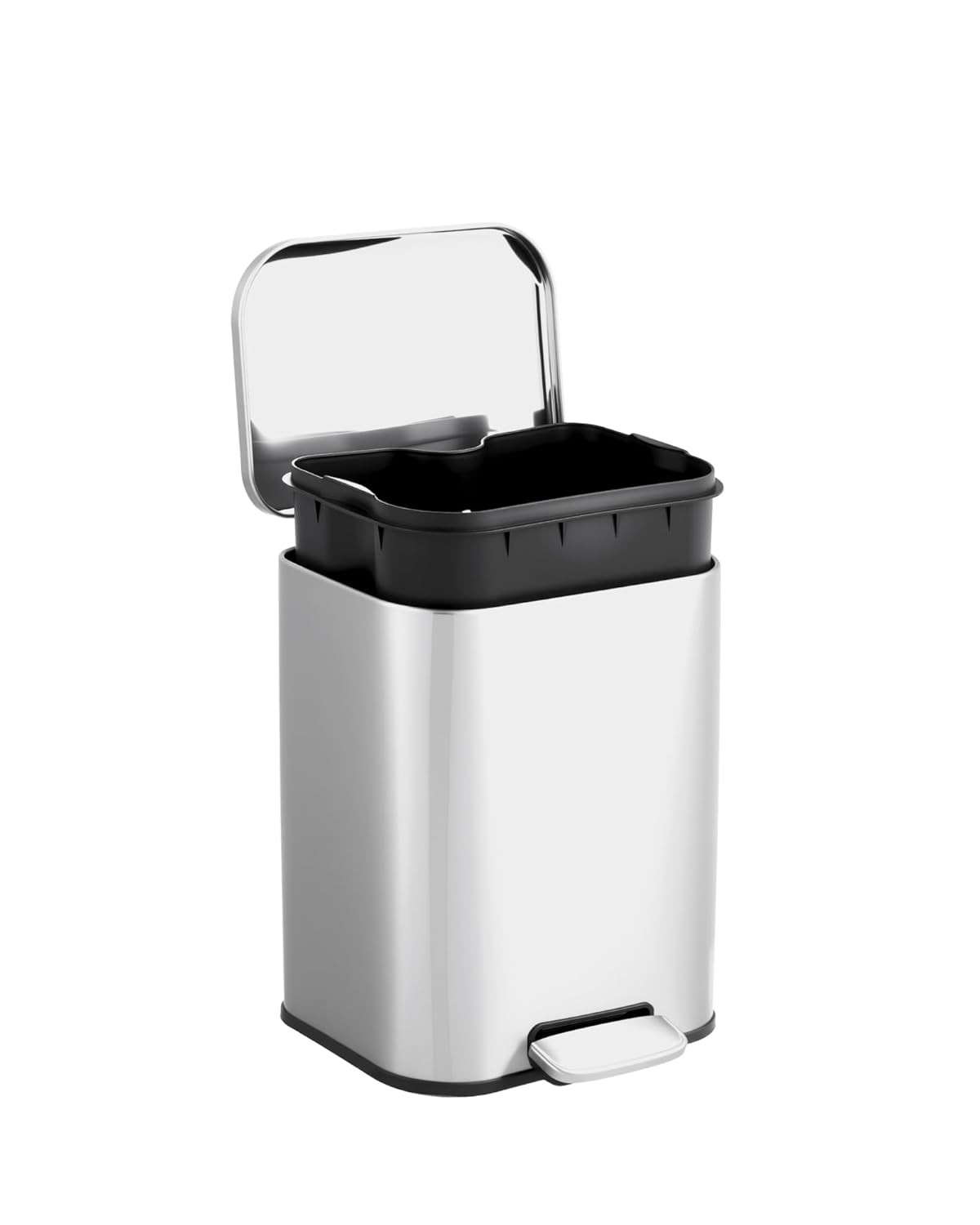Modern Stainless Steel Trash Bin with Step-On Pedal & Removable Liner,1.2–13 Gal