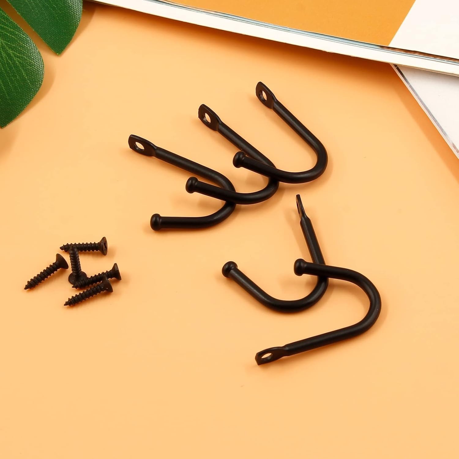 20 Pcs Black Wrought Iron Wall Hooks for Keys Hats Clothes Towels