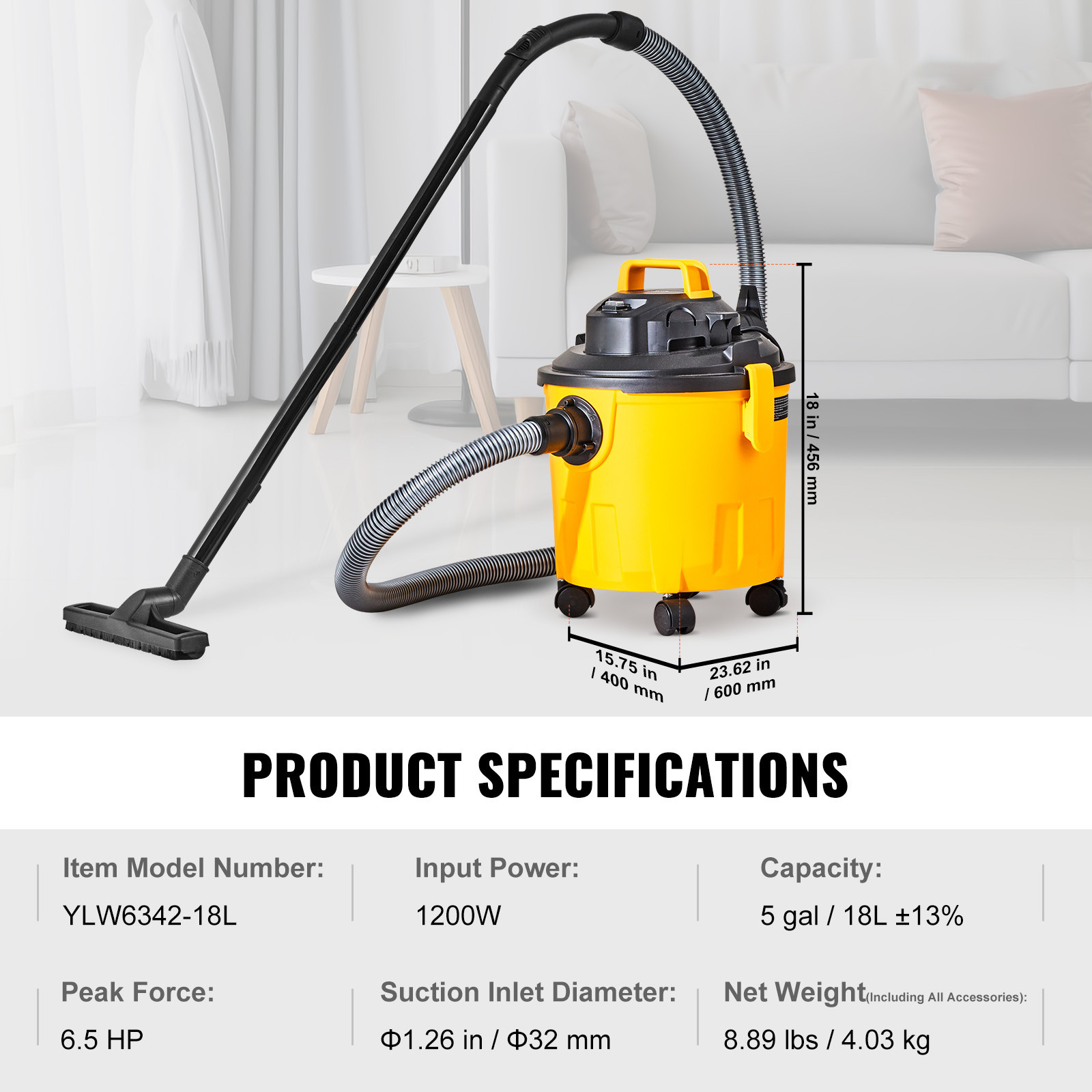 VEVOR Wet Dry Shop Vac Vacuum 5 Gallon 6 Peak HP Cleaner 2in1 Portable Blower