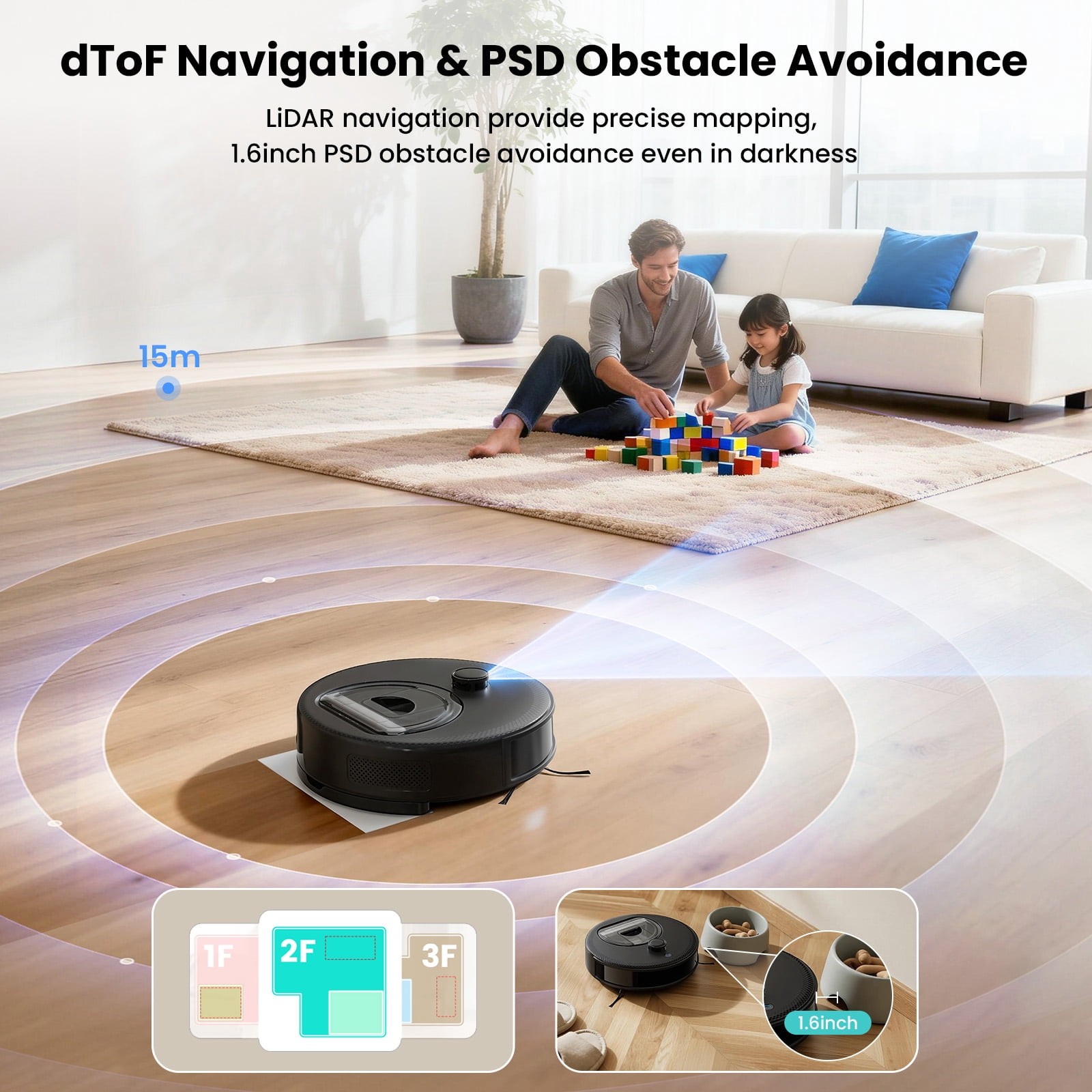 M330 Robot Vacuum & Mop with LiDAR Navigation, Obstacle Avoidance, 450ml Bin