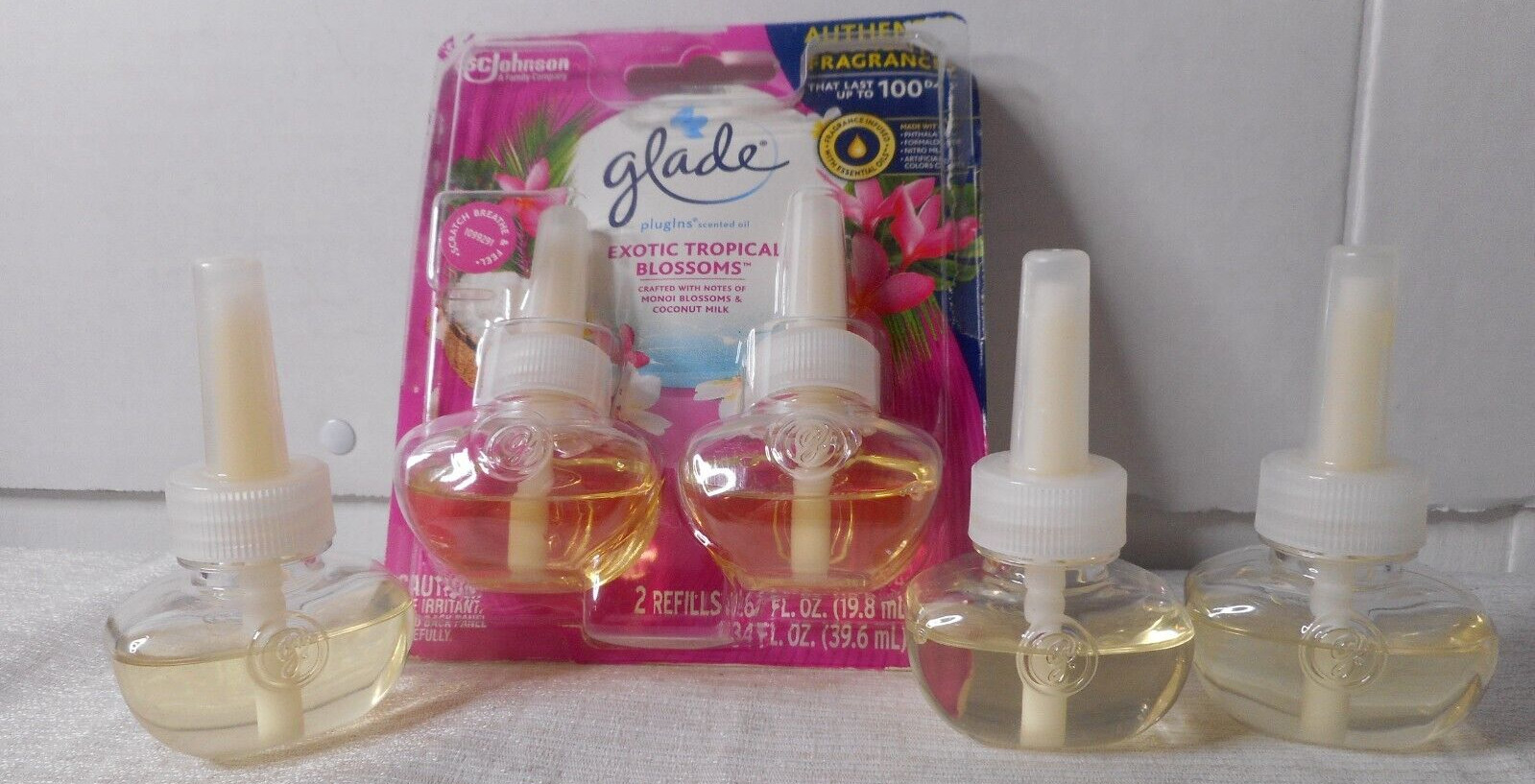 Glade Plug-In Refills 2 Exotic Tropical Blossoms In Pkg & 3 Unknown Scents READ