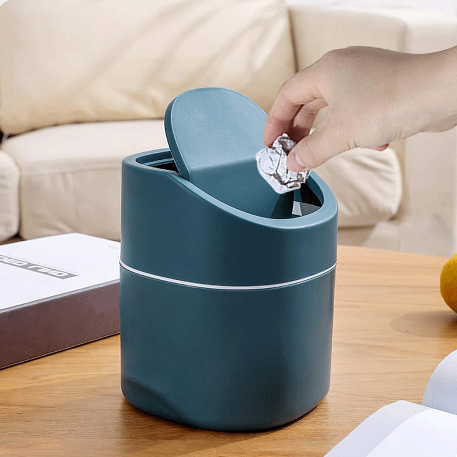 Mini Desk Trash Can with Lid 180 Trash Bags Small Swing Top Countertop Waste Bin