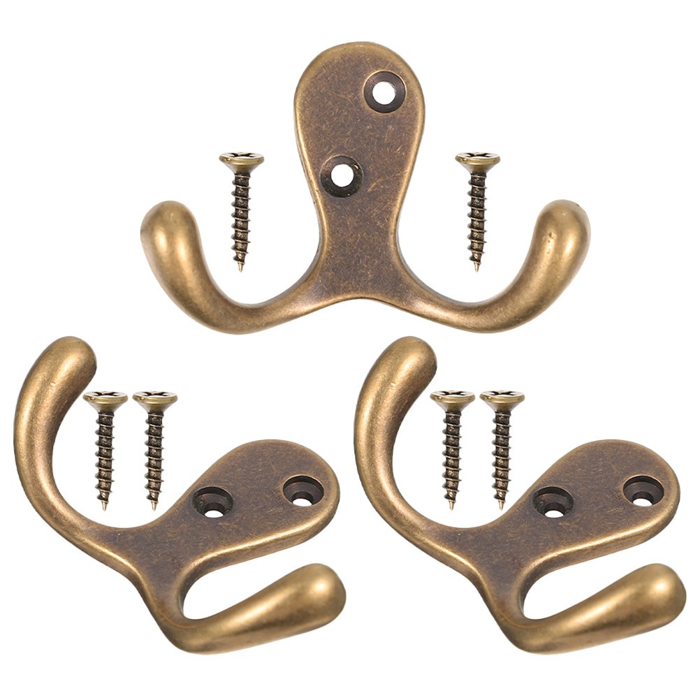 3Pcs Copper Metal Wall Hooks for Bathroom Towels and Coat Hanging Light Brown