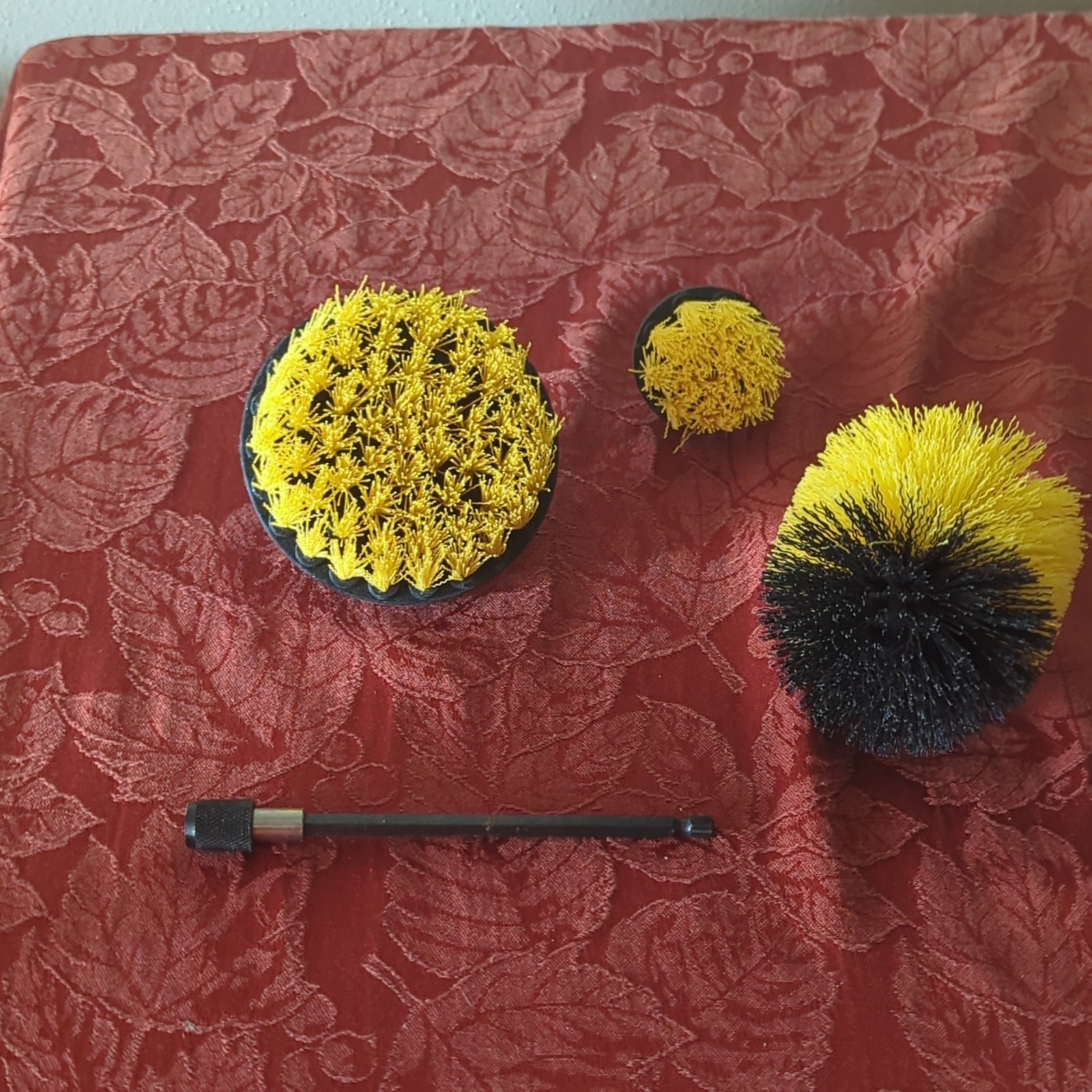 4pc Drill Brush Scrubber Cleaning Attachment Set, Nylon Bristles, Yellow/Black