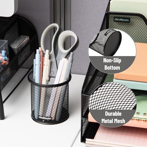 Pen and Accessories Holder, Desktop Organizer, Office, Metal Mesh, 3.5″L Black