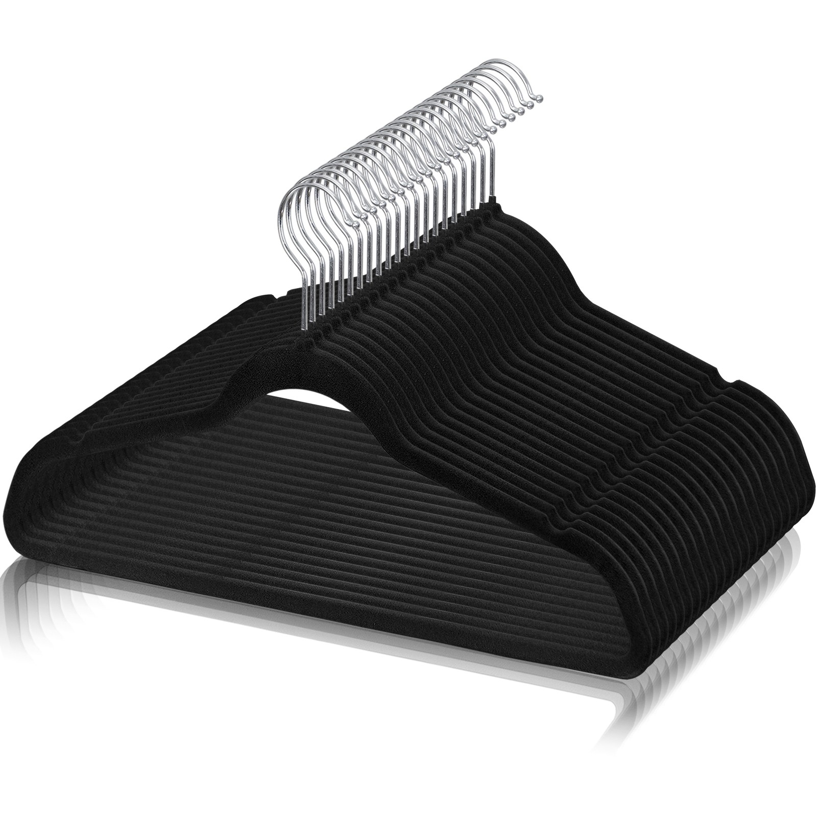 100 Pack Velvet Hangers Flocked Non-Slip Clothes Hangers 360° Swivel Hook Black