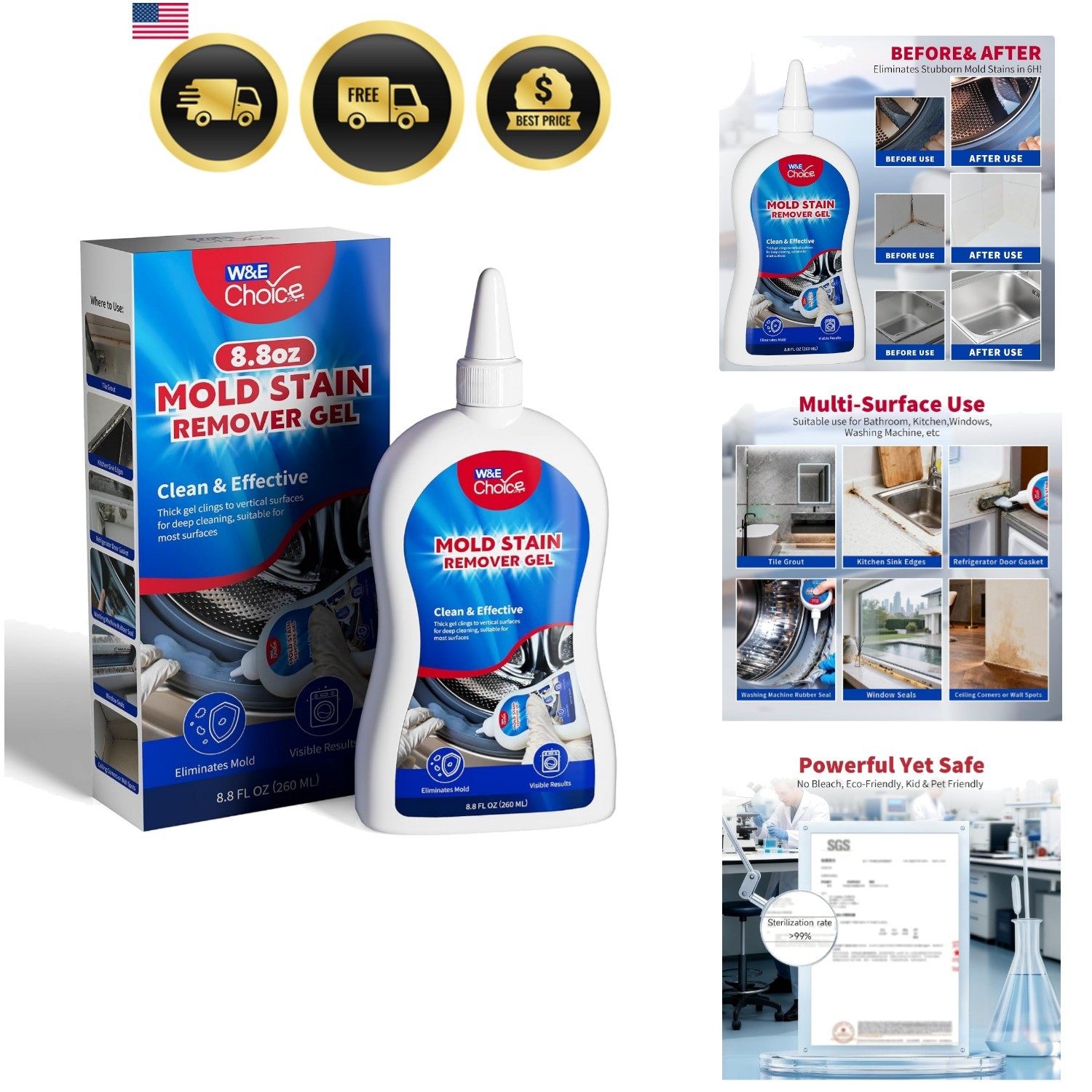Mold Stain Remover Gel Cleaner for Shower, Bathroom Tile Grout and Caulk – He…