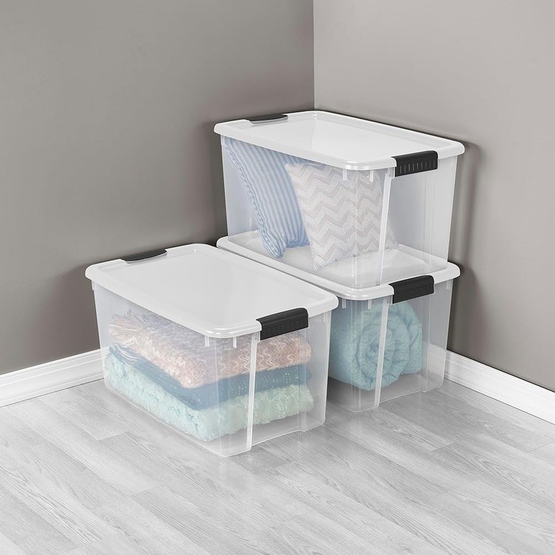 Stackable Clear Storage Boxes W/ Heavy Duty Latches 4-Pack Shatterproof New
