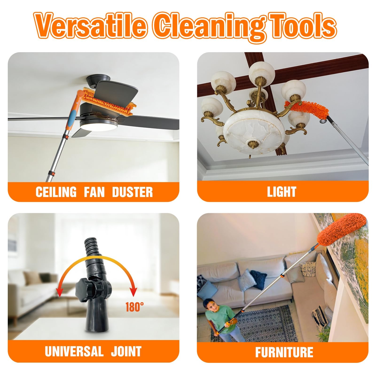 26FT Ceiling Fan Cleaner Kit with Extension Pole, Microfiber Duster & Cloth