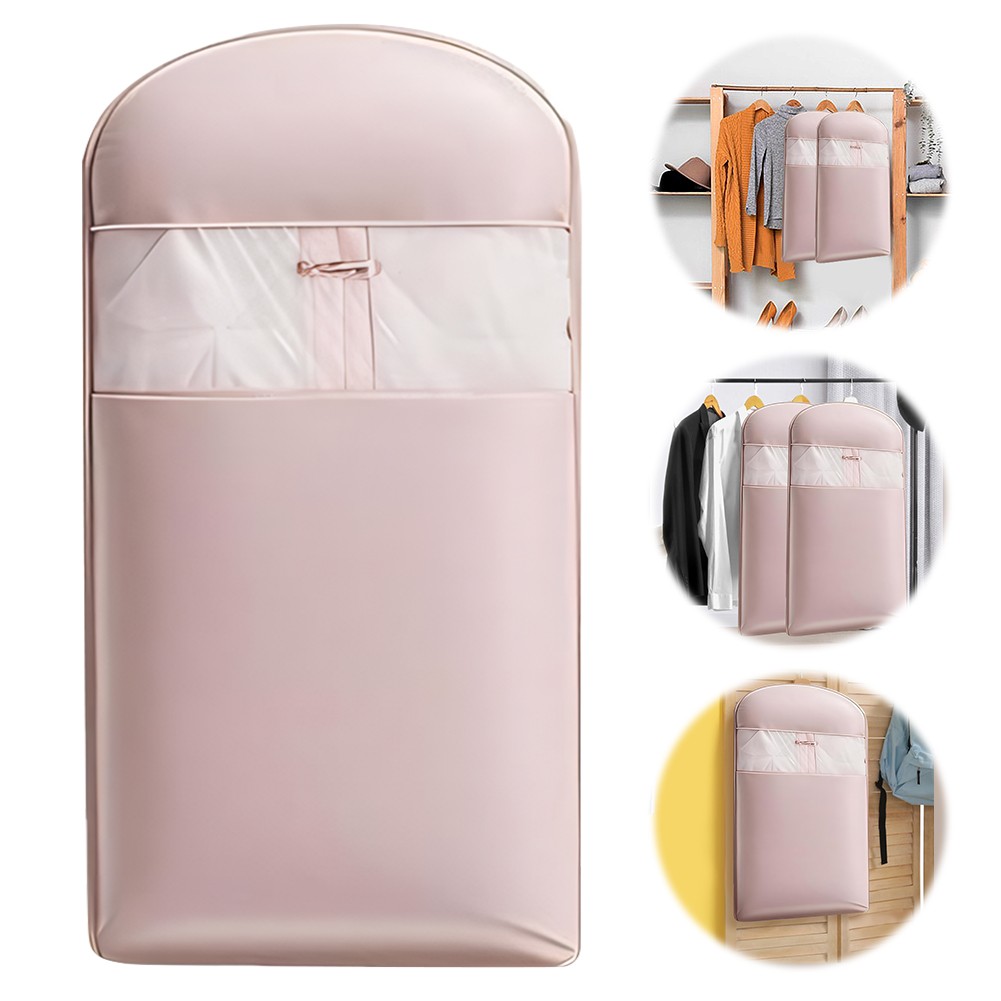 Space Saving Hanging Garment Bag w/ Self Compression Zipper Storage Bag(Pink M)