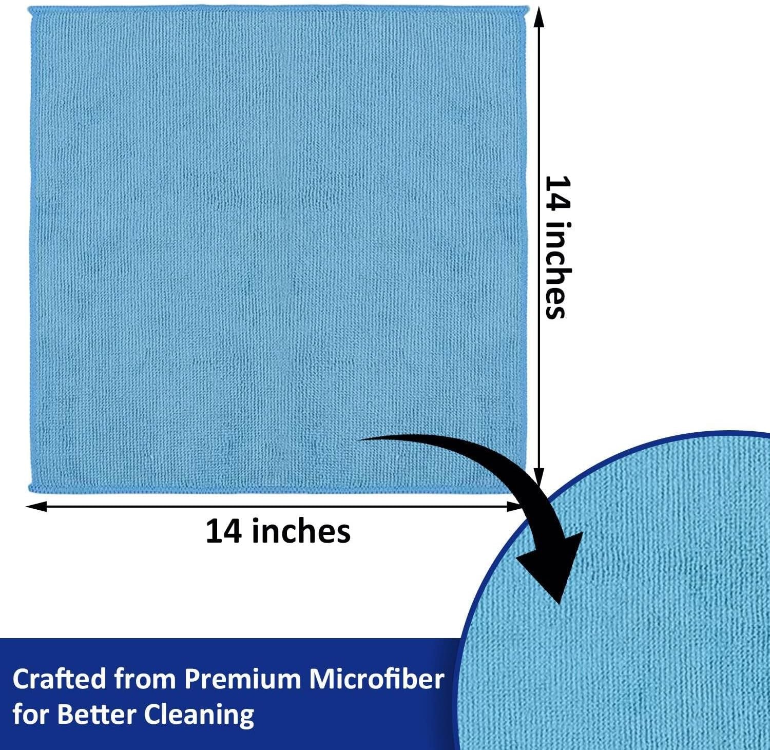 Microfiber Cleaning Cloths (12-Pack), 14″ x 14″, Ultra Absorbent, Lint-Free,