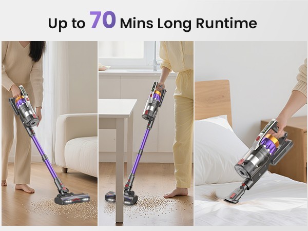 Cordless Vacuum Cleaner 65KPA 70Min Self-Standing Stick 650W for Pet Hair Carpet