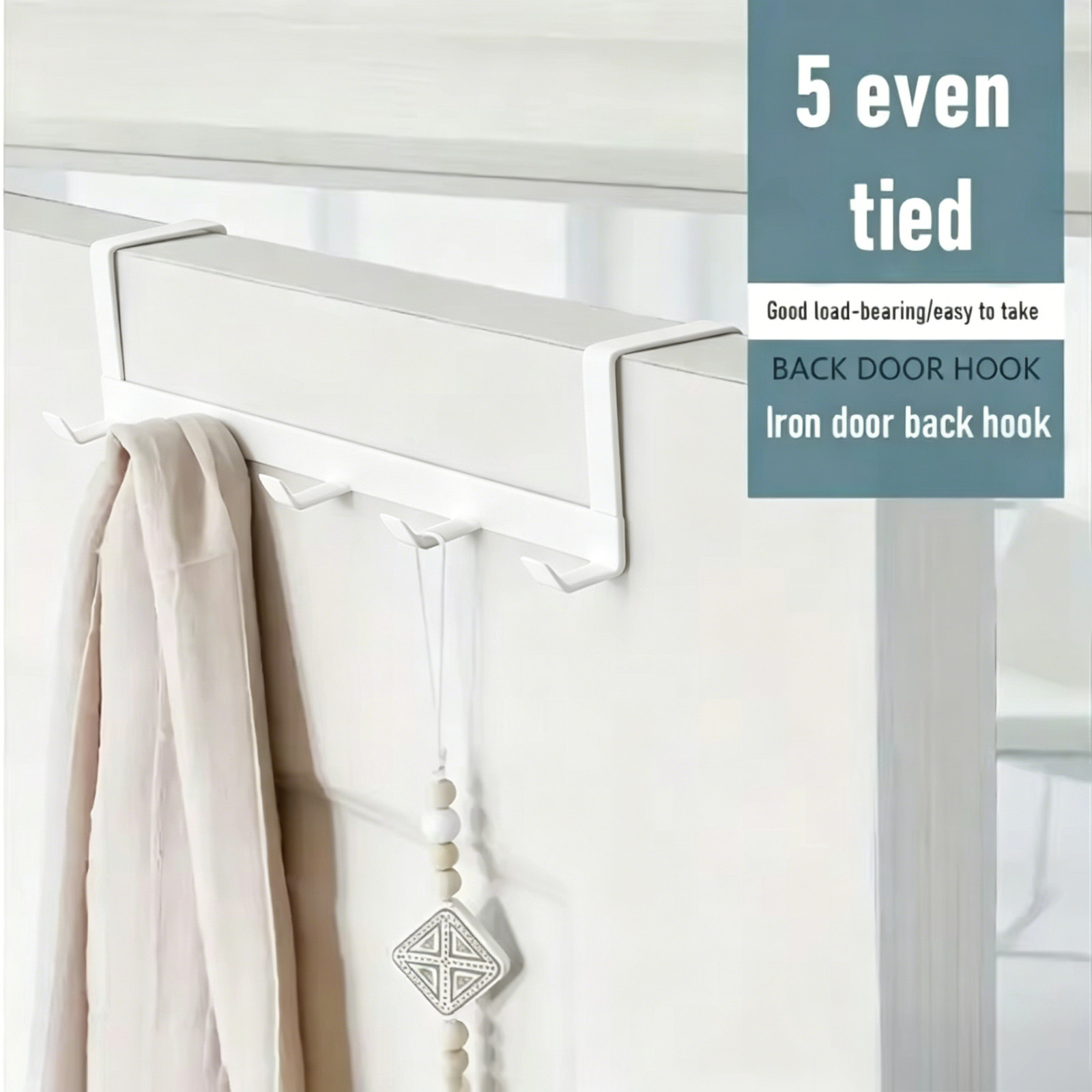 Heavy Duty Over Door Hook Rack 5 Hooks Adjustable Hanger for Coats Hats Towels