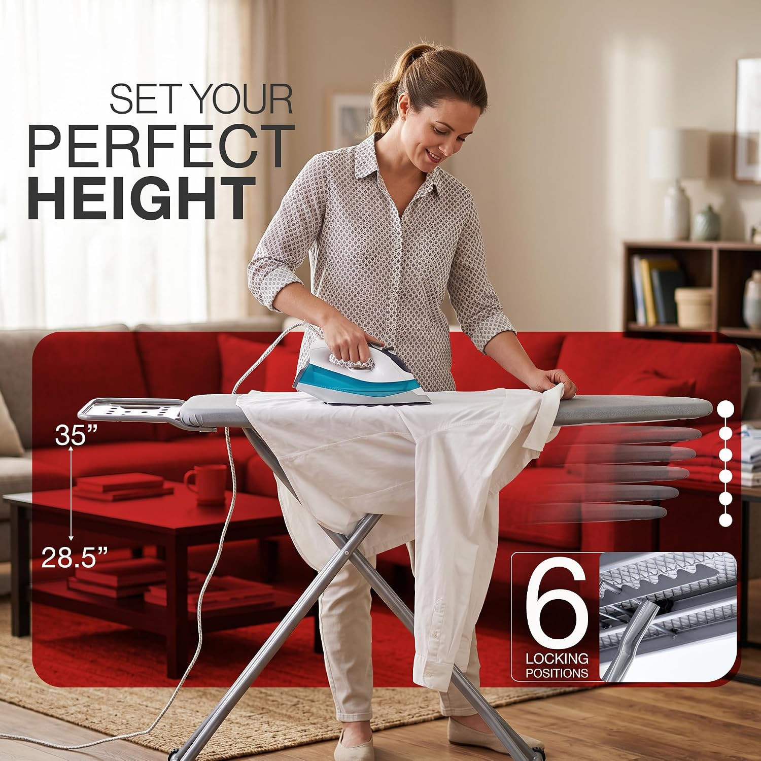 Full Size Ironing Board, Sturdy Frame, Heat Resistant Cover, Iron Rest | Stable