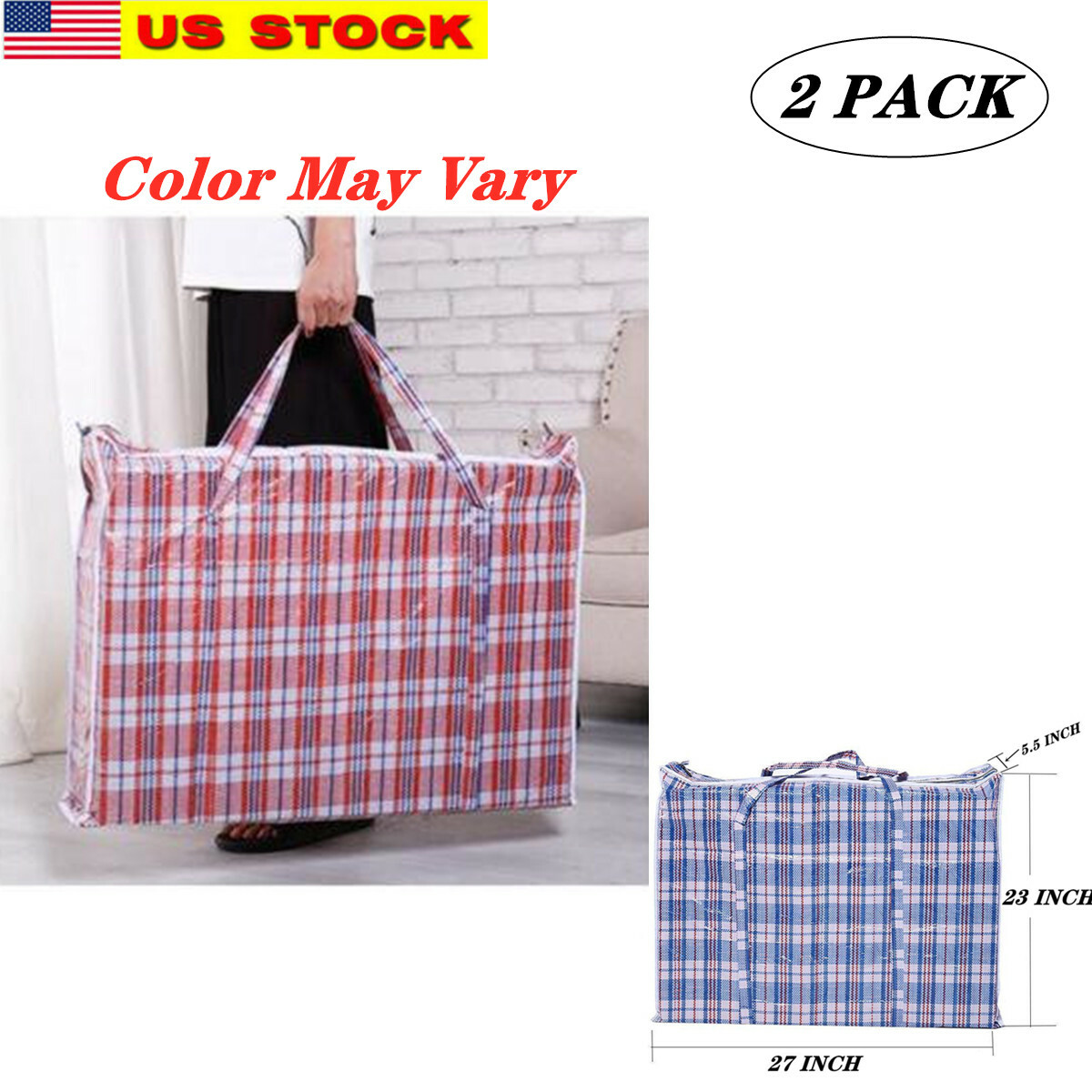 2 Pc Reusable Large Jumbo Giant plastic Laundry Bag Big Storage Zipper Bag – USA