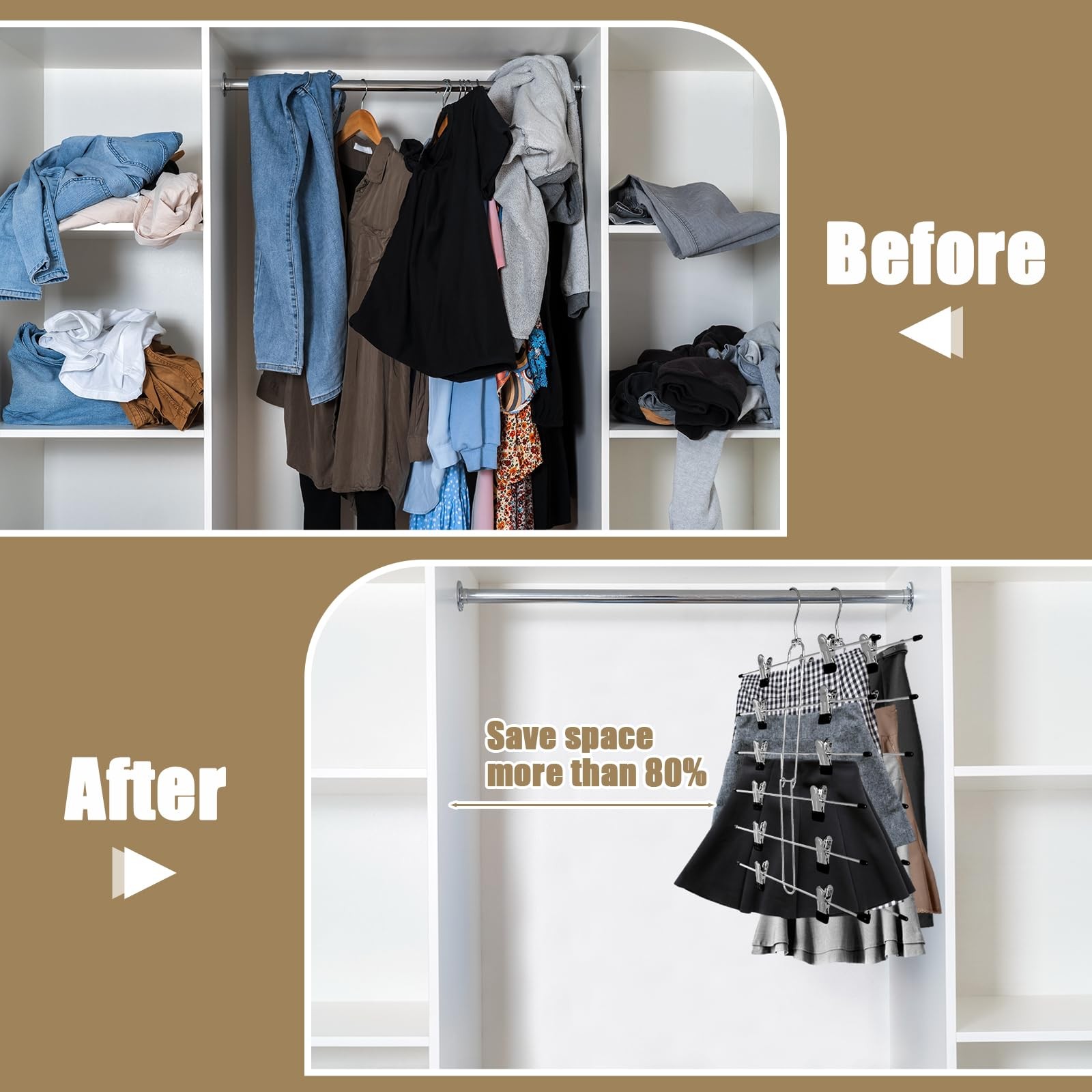 6 Tier Skirt Hangers Space Saving2 Pack Pants Skirts Hangers With Clips For Wome