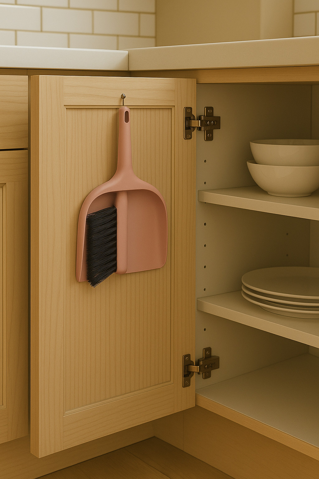 Sleek Modern Brush and Dustpan Set Design Peach SOFT NYLON BRISTLES