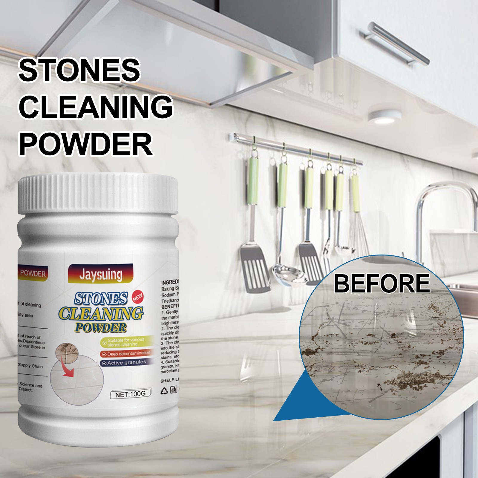 Stone & Marble Cleaner Powder Granite Tile Polish for Kitchen Countertop