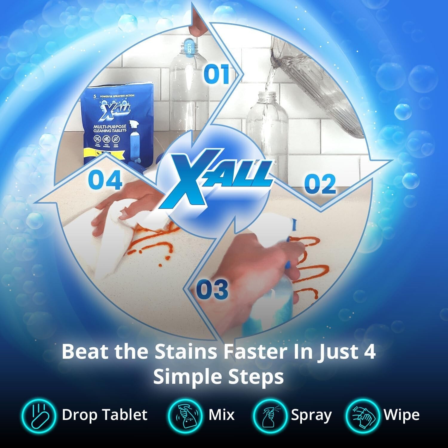 X-ALL Multi-Purpose Cleaner – Spray Bottle and 5x Cleaning Tablets – Cleaner for