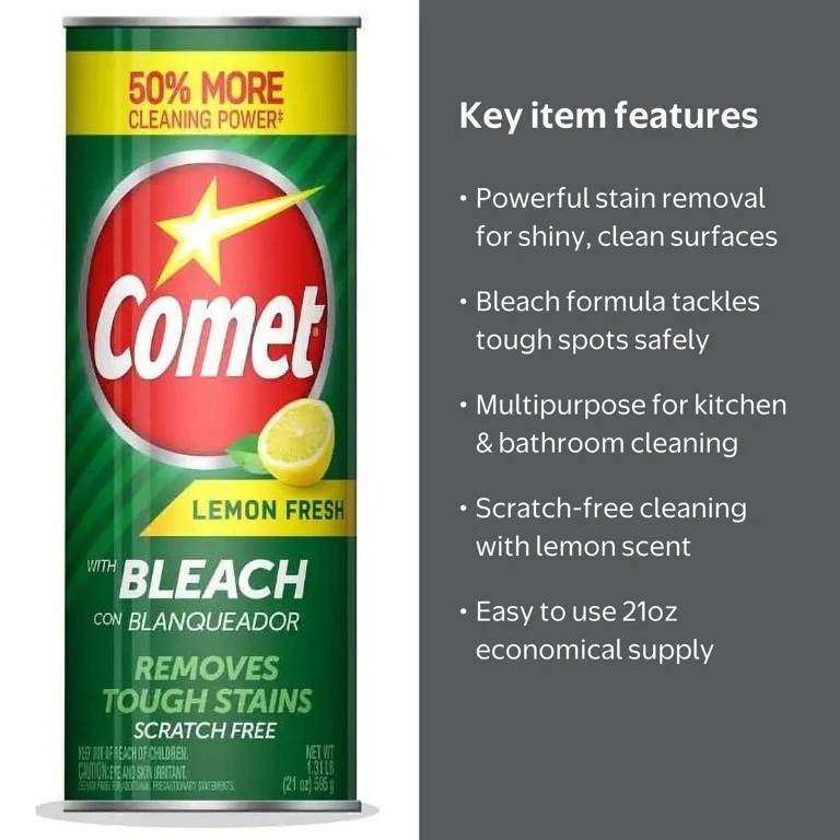 Comet Lemon Fresh Powder Cleanser w/ Bleach, Scratch Free, 21 oz