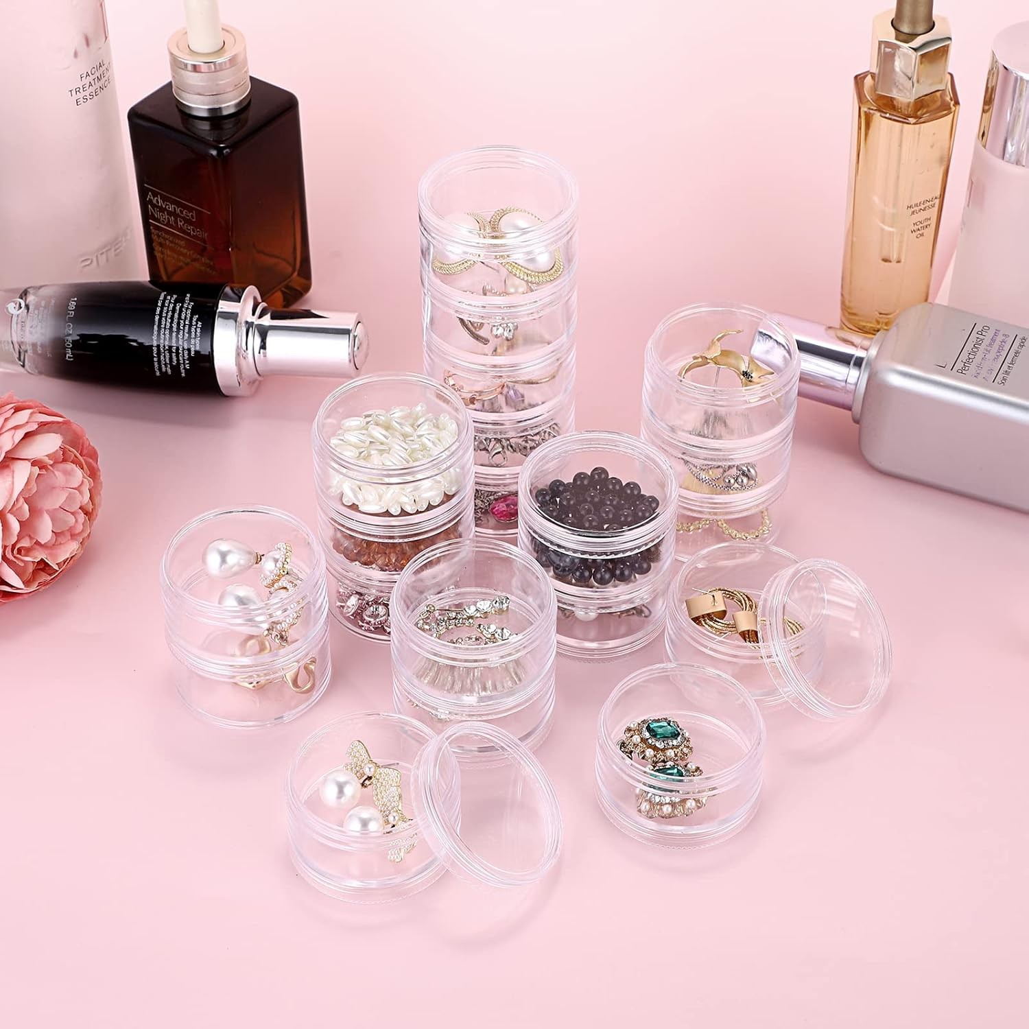 4 Set Stackable Cosmetic Containers with Screw Lids Plastic Sample Jars 30ml