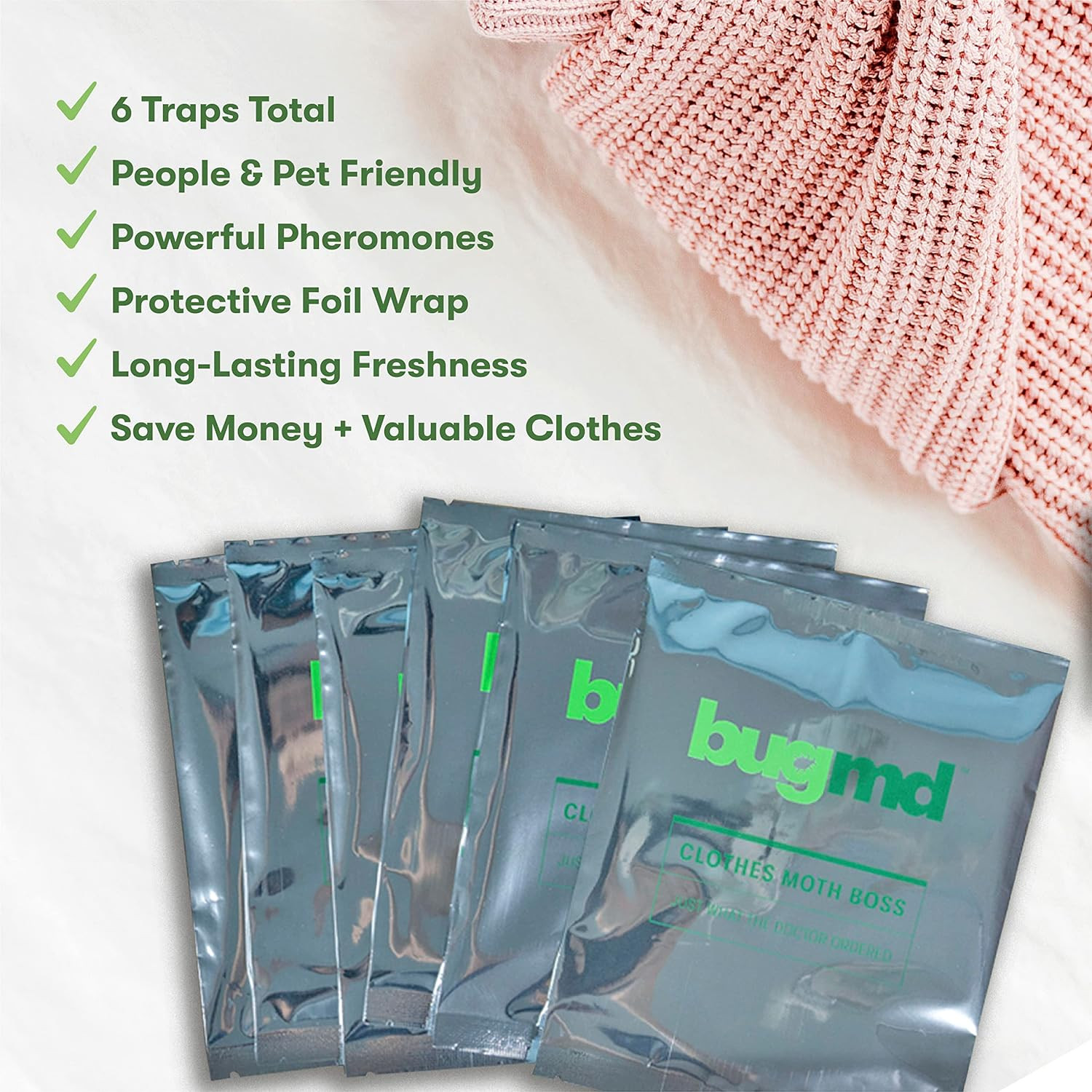 Bugmd Clothes Moth Boss Traps (6 Count, Green) – Sticky Glue Bug Repellent Phero
