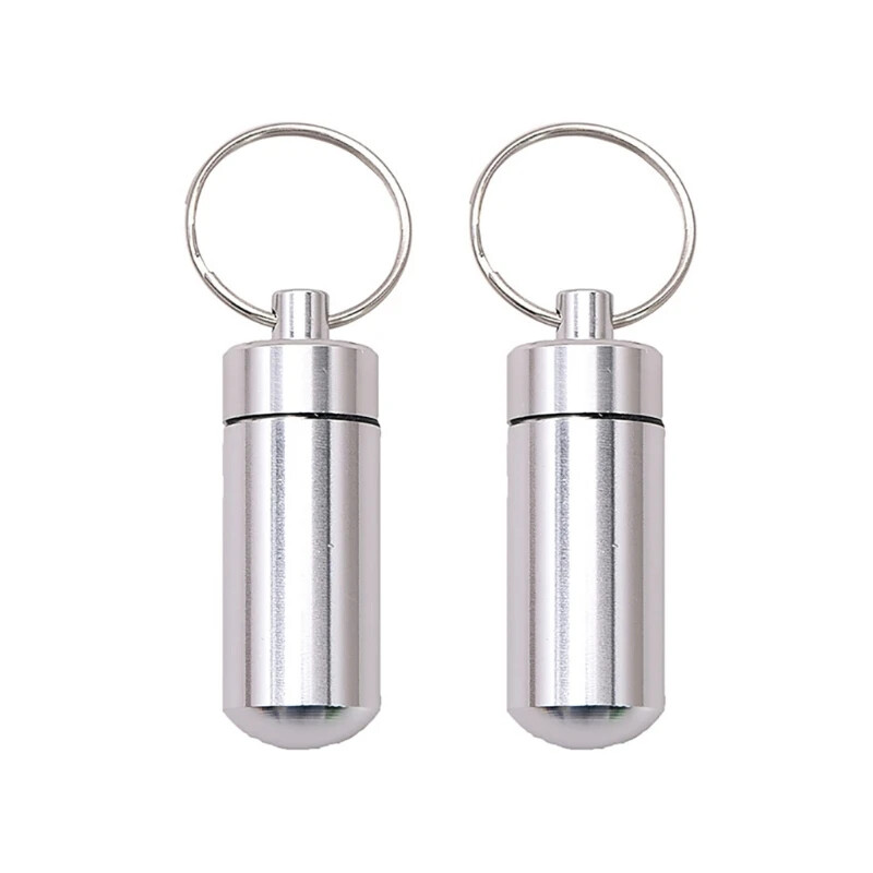 2pcs Pills Box Small Aluminum Alloys Travel Storage Box Key Chain Travel Outdoor