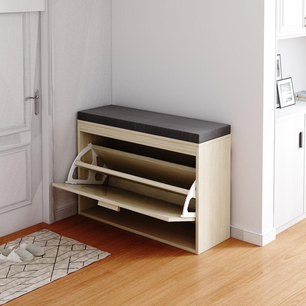 2 Tiers Rattan Shoe Storage Rack Bench Entryway Bench Shoe Cabinet for Hallway