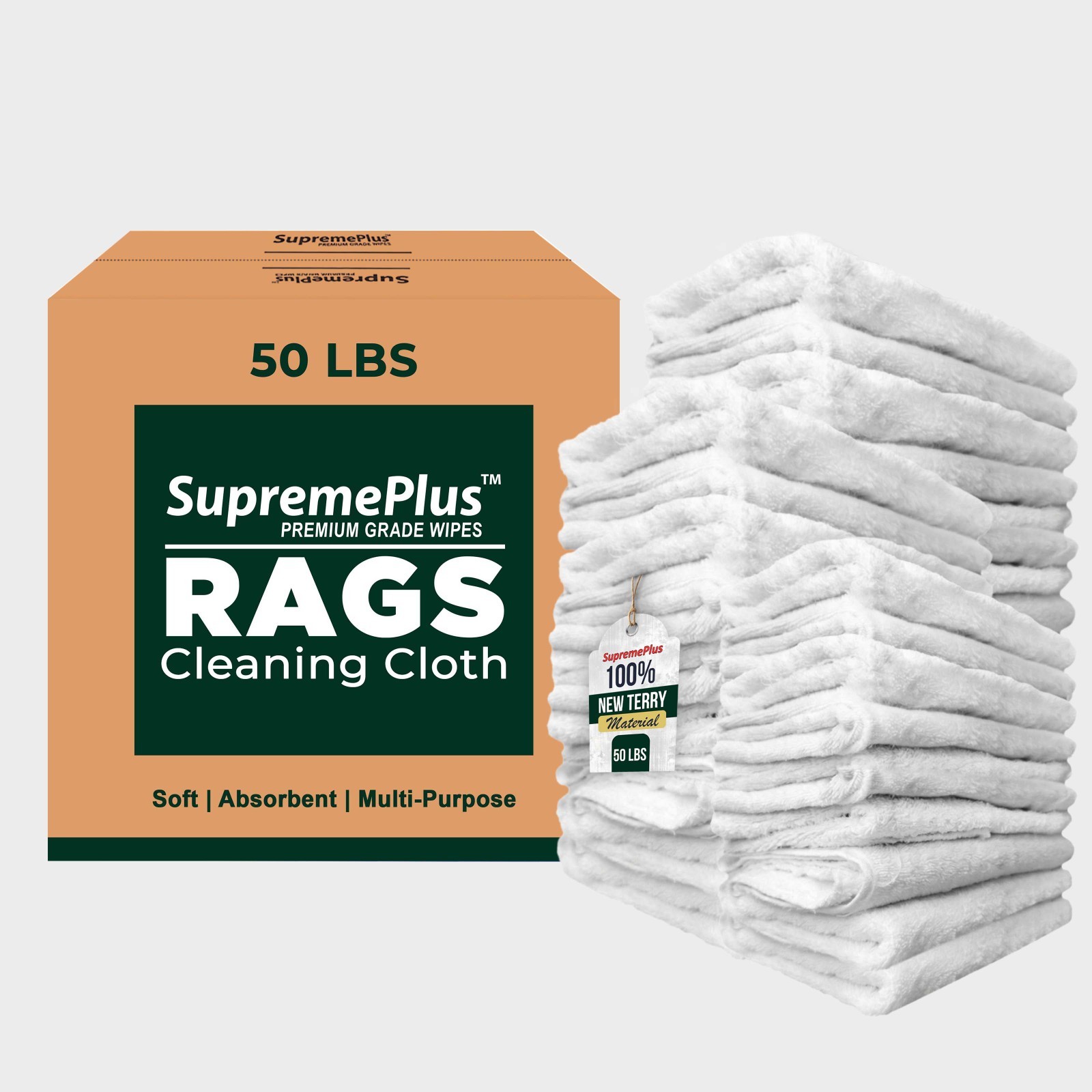 New White Terry Towel Rags – 50 LB Box Cotton Cleaning Cloths Shop Garage Auto