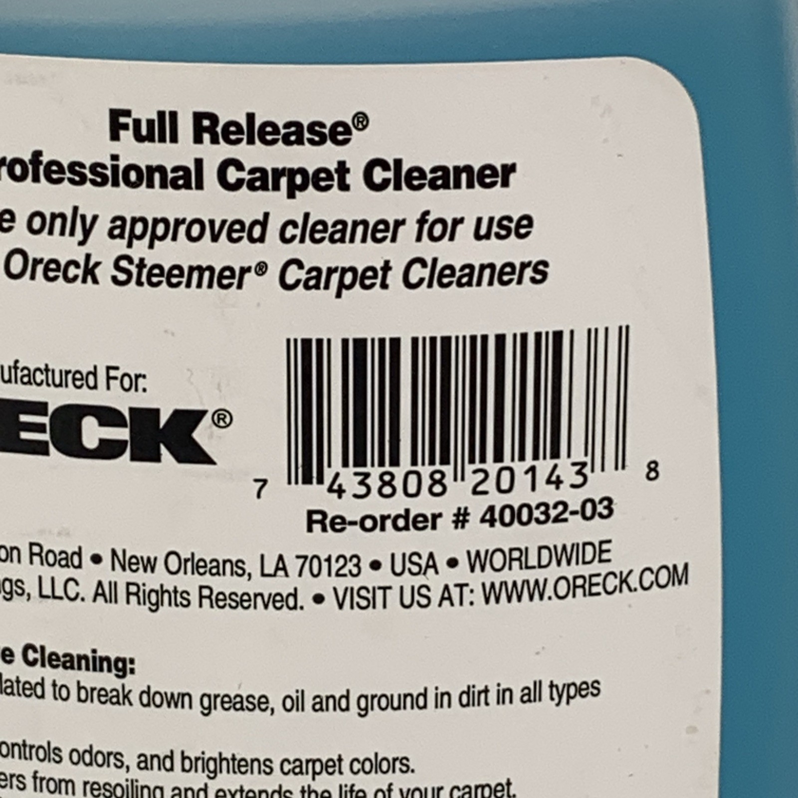 Oreck Professional Full Release Carpet & Hard Floor Cleaner 16 fl oz Steemer New
