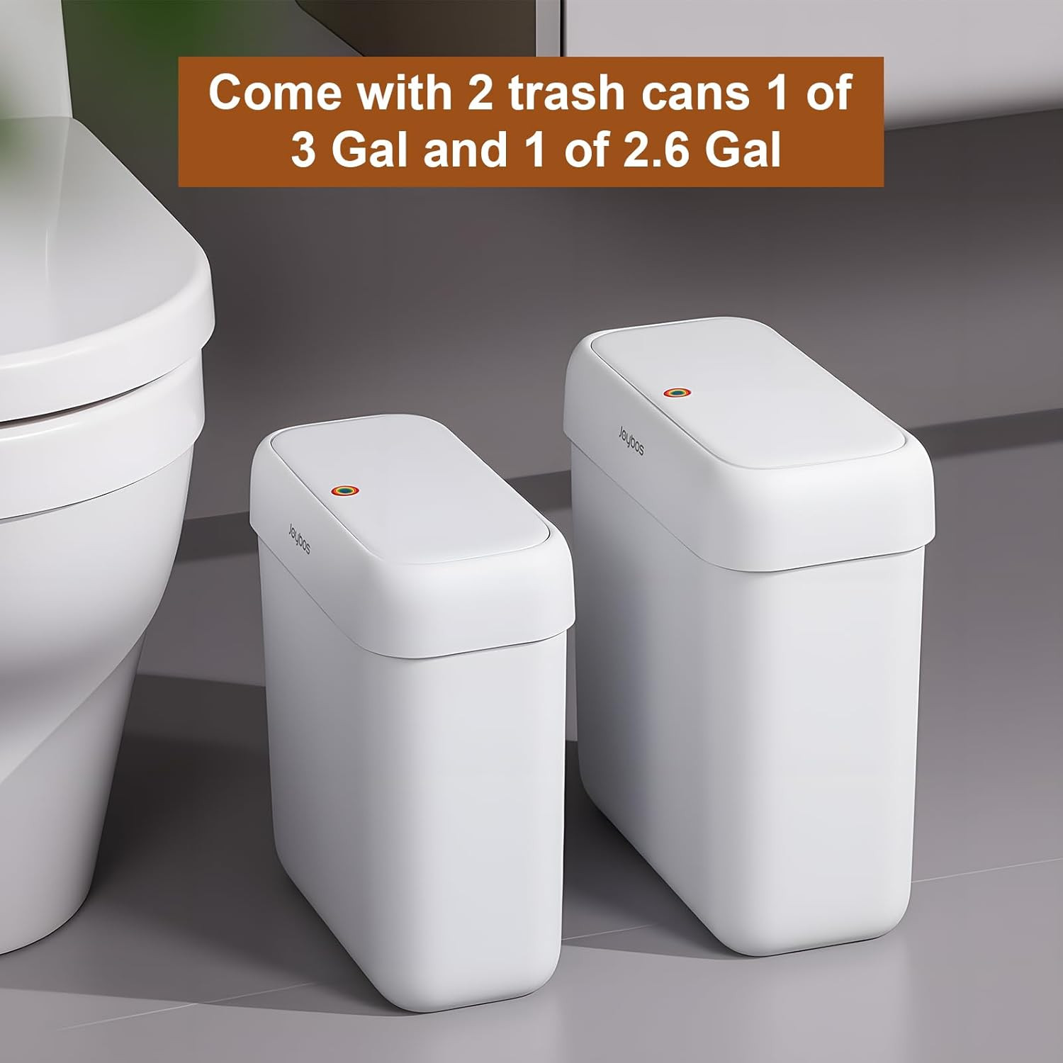 2 Pack Bathroom Trash Can with Lid, 3 Gal/12 L & 2.7 Gal/10L Garbage Can with…