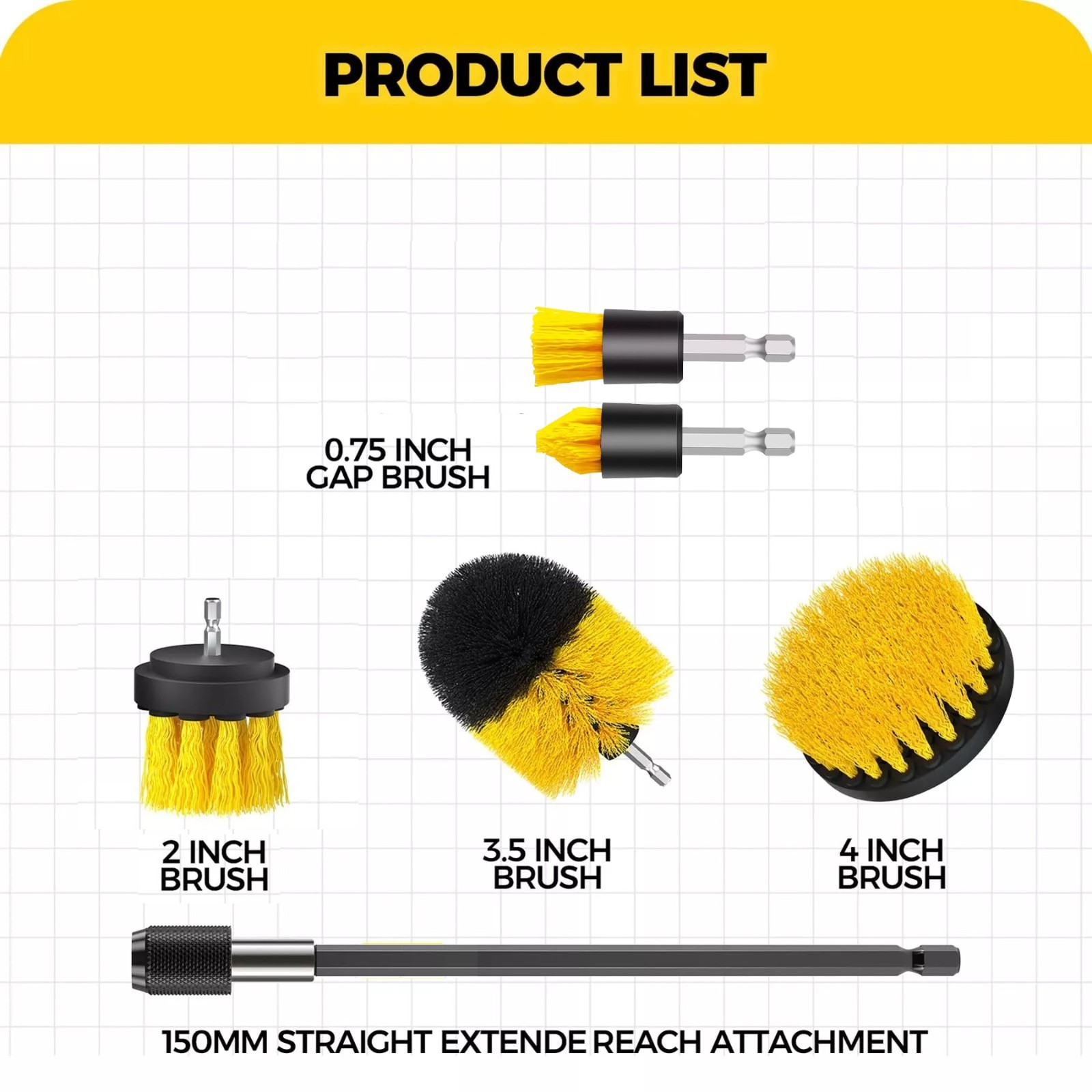 Red 6 Pack Drill Brush Attachment Scrubber Brushes Set Kit with Bit Extension