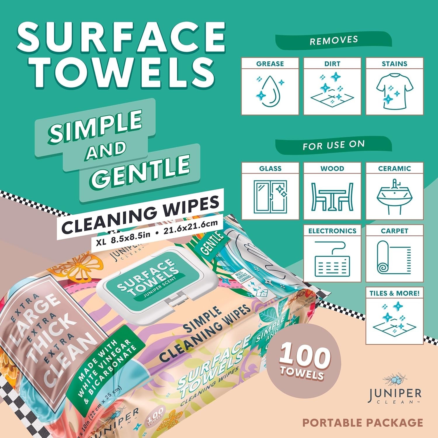 Juniper Clean Surface Wipes Bleach Free with Juniper Scent 100 ct, Pack of 6