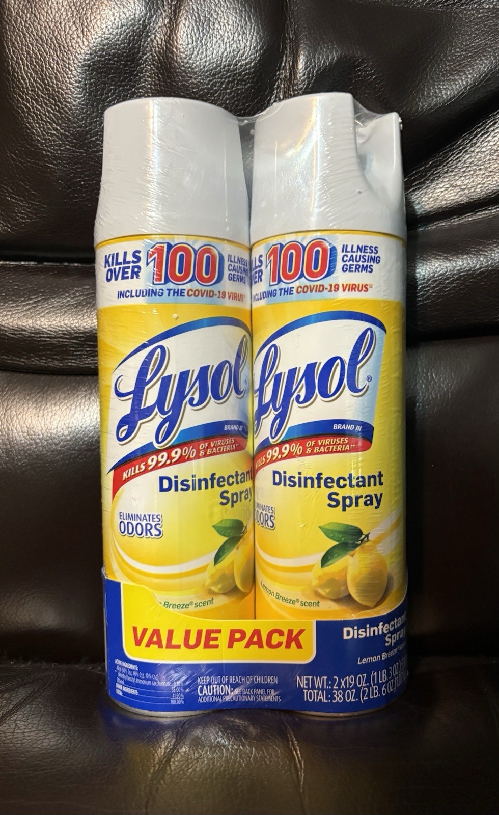 2 Pack Of Lysol Lemon Breeze Disinfectant Spray 19oz Each