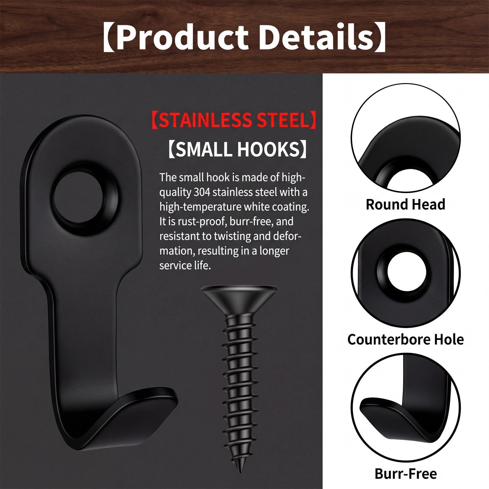 20 PCS Metal Small Wall Hooks with Screws Black Small Hook Stainless Steel Ke…