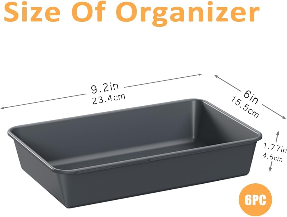 6 Pack Large Plastic Drawer Organizer Trays for Makeup Vanity Kitchen Bath