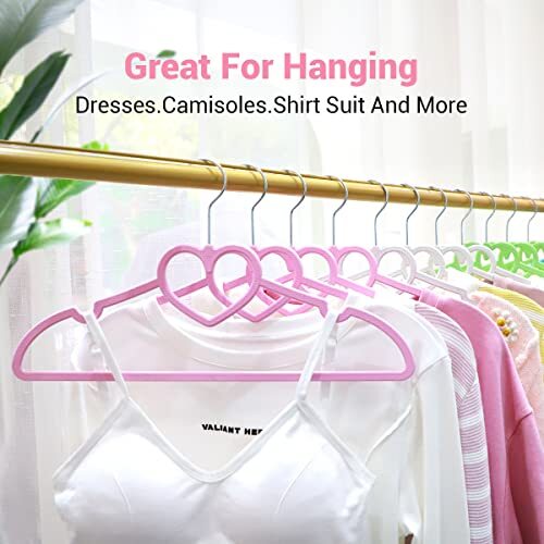 20 Pack Plastic Pink Durable Adult Hangers, Ultra Thin Space Saving Heart Shaped